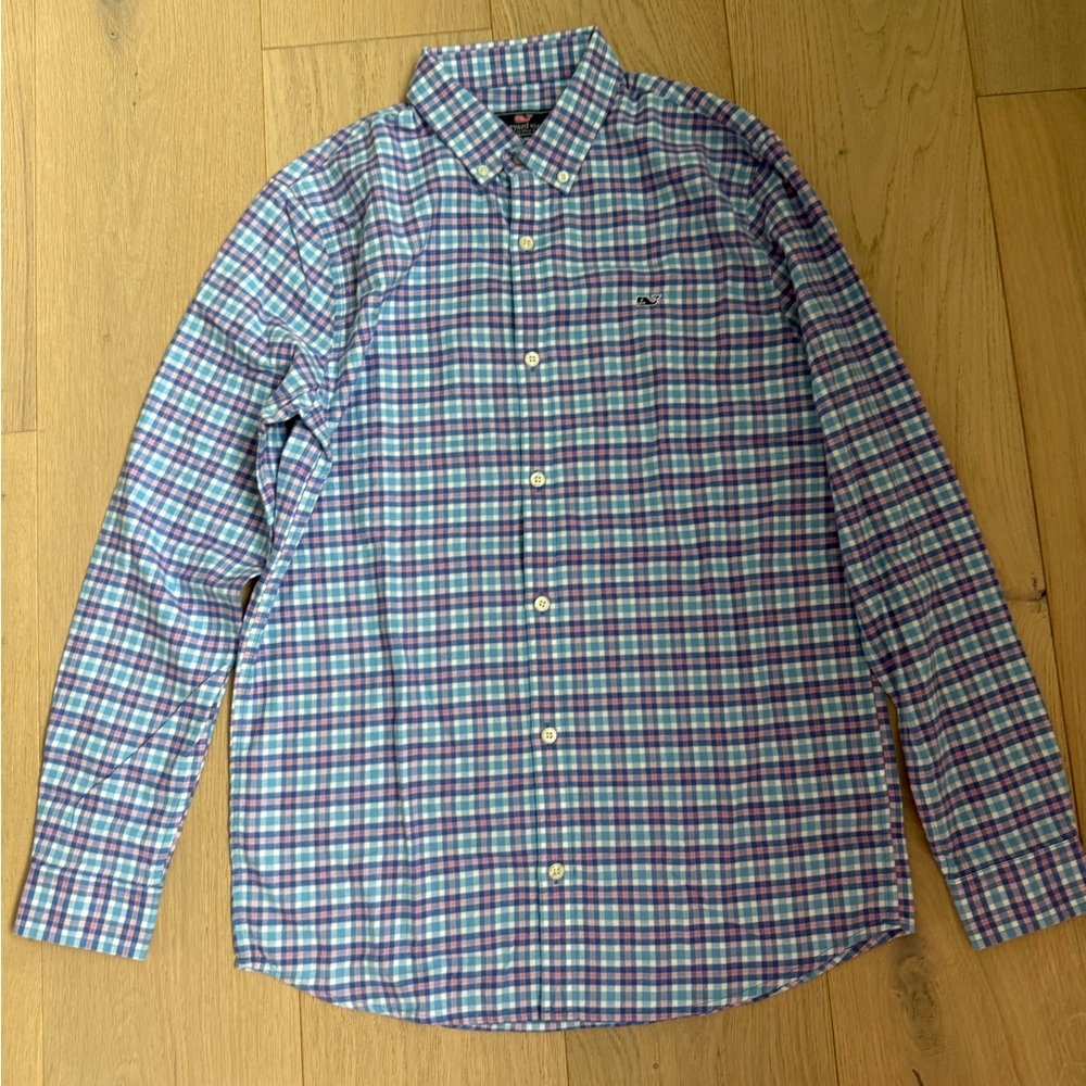 Boys Vineyard Vines XL plaid flannel button down shirt 100 percent cotton